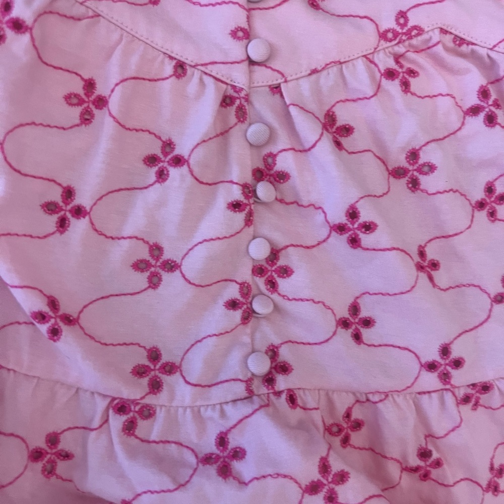 ASOS Broderie Eyelet Strappy Maxi Dress with Covered Buttons Light & Dark Pink - Picture 5 of 12